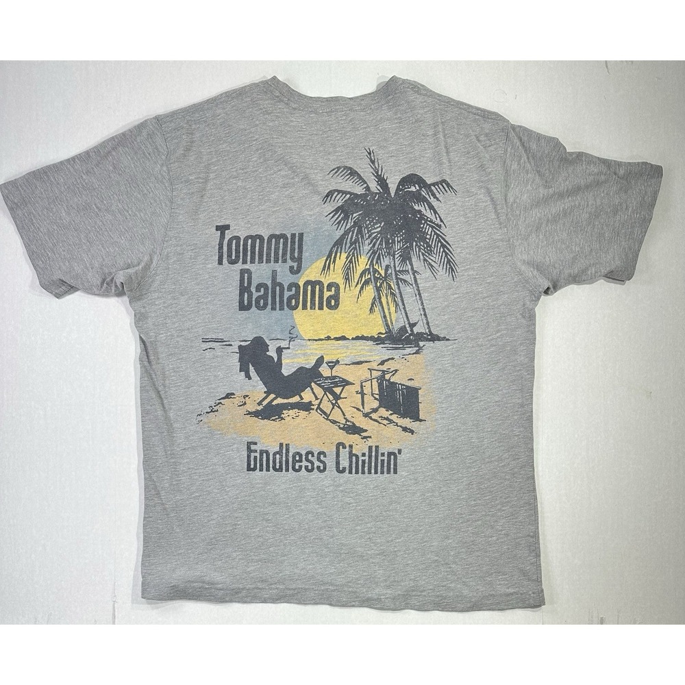 Tommy Bahama Endless Chillin' T-Shirt XL Gray Graphic Tee Beach Sunset Relax